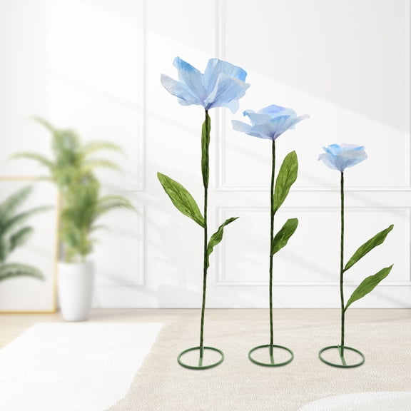 180cm 3-Pack Blue Artificial Corn Poppy Flowers Free Standing, Suitable for Wedding Arrangement Live Background Photography Background