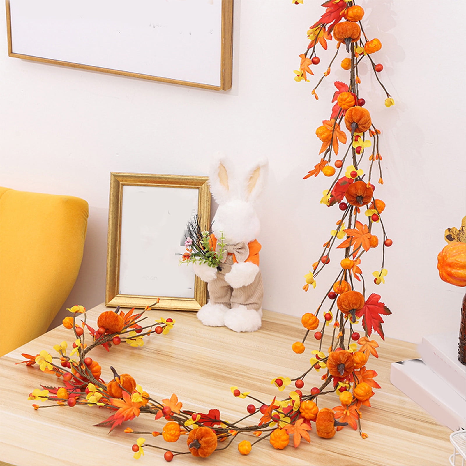 180cm Artificial Pumpkin Maple Leaf Garland, Orange Fall Rattan Vine ...