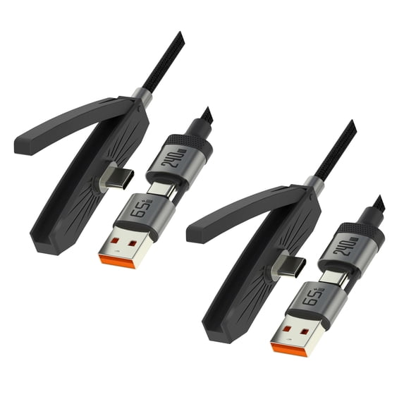 180cm Long Braided Type C USB 2 in 1 Data Cord Fast Charging Cable With Built In Holder Stand For Multiple Devices