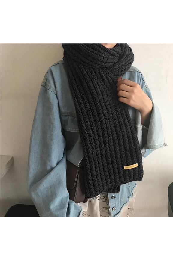 180cm Solid Color Knitted Scarf for Women, Double Layer Warm Winter Acrylic Soft Long Scarf, Fashion Thickening Wrap for Cold Weather, Outdoor Activities and Casual Style Black One Size