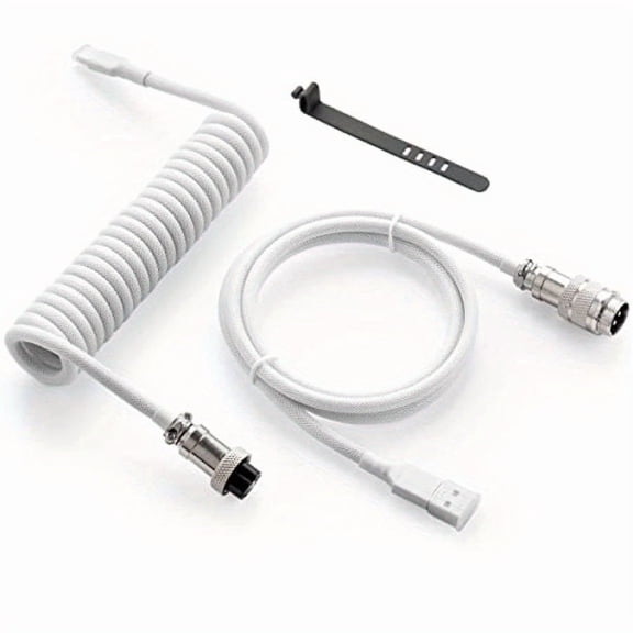 180cm USB-A to USB-C Coiled Keyboard Cable, Braided Aviator Plug Charger Cord, Custom Mechanical Keyboard Wire for Gaming & Office