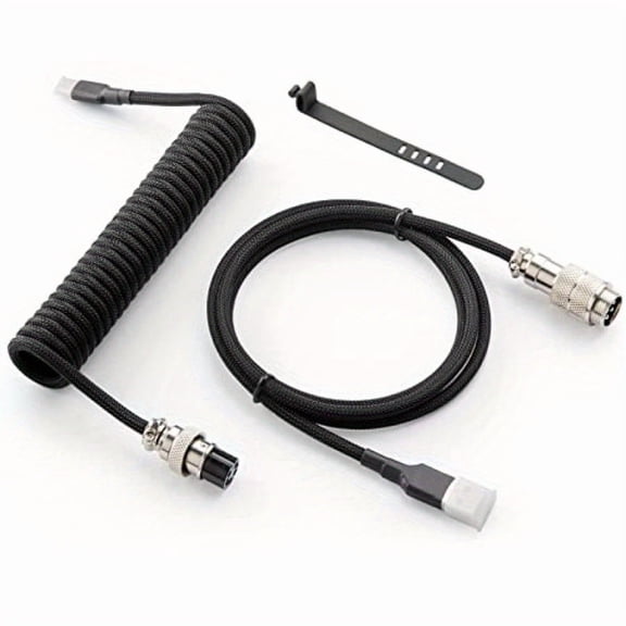 180cm USB-C to USB-C Coiled Keyboard Cable, Braided Aviator Plug Charger Cord, Custom Mechanical Keyboard Wire for Gaming & Office