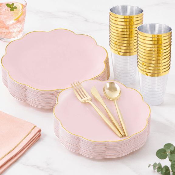 180fancy Pink And Plastic Plates For Wedding Showers