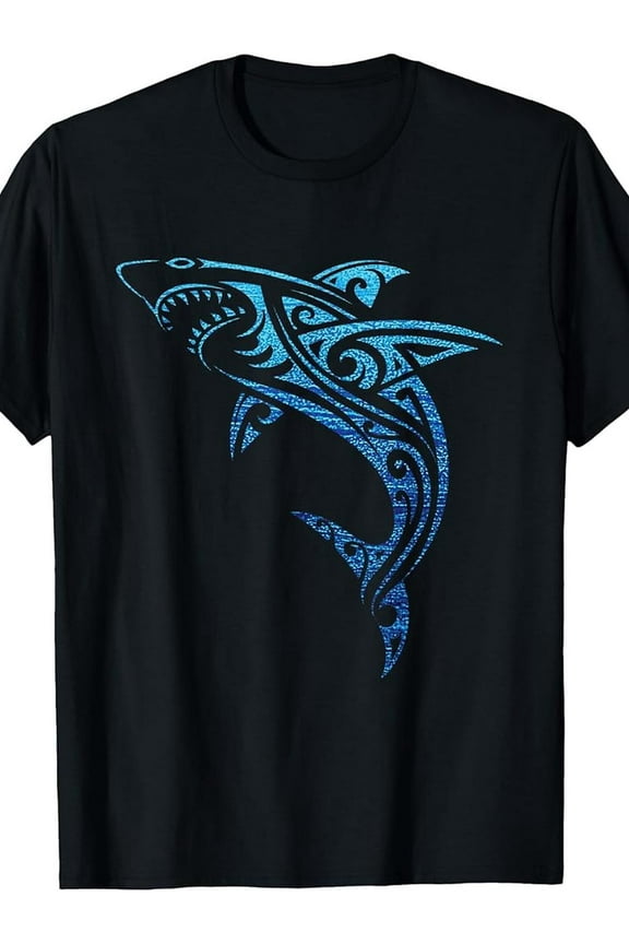 180g Artistic Tribal Shark Hawaiian Polynesian Tattoo Vacation T-Shirt