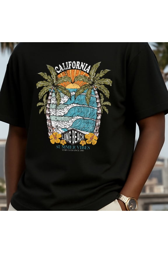 180g Camiseta para Hombre Vintage Casual - 1 Camiseta de Hombre California Beach 180g Peso Pesado Corte Oversize Estampado