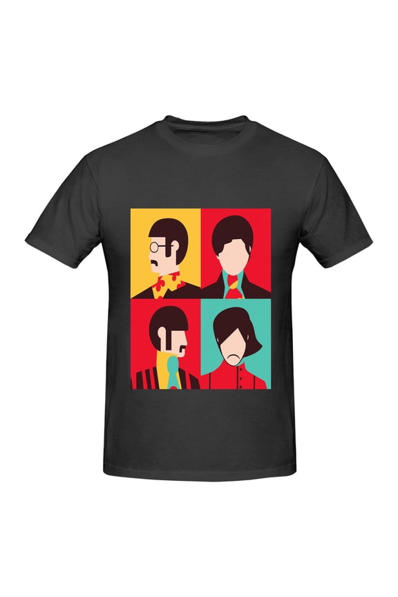 180g Cotton Unisex T-Shirt - Beatles-Inspired Pop Art Graphic, Black & White, S-5XL