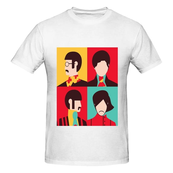 180g Cotton Unisex T-Shirt - Beatles-Inspired Pop Art Graphic, Black & White, S-5XL