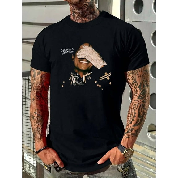 180g Pure Cotton MJ Glove On Face Retro Vintage 80s Style T Shirt Stretched Versatile Slightly Stylish Fashion Unisex Breathable Print Round Neck Short Sleeve Designer Clothes Top For Everyday Wear H