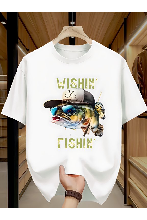 180g Pure Men'S G Graphic T-Shirt | Dark Green Crew Neck Tee with Wishin' I Was Text, Stretch Knit, Durable Construction, Short Sleeve Top for Outdoor Activities, Gym, Casual Wear,