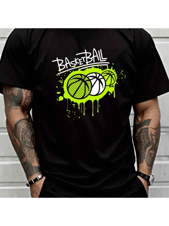 180g T-Shirt for Men Casual Short Sleeve Round Neck Print Gift - Men's 180g Basketball Drip Tee Shirt - Casual Short Sleeve Round Neck T