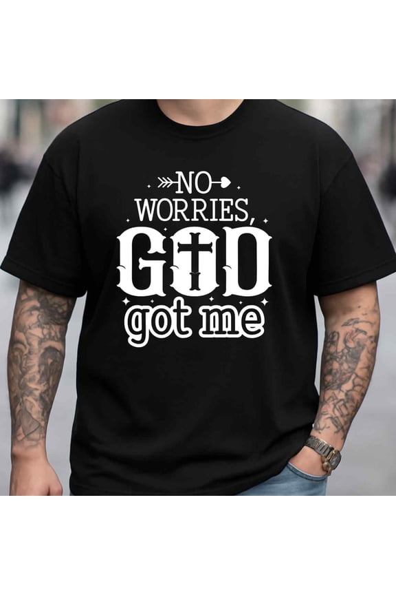 180gsm T-Shirt for Men Casual Short Sleeve Round Neck Print Gift - Men's God Got Me Jesus T Faith Apparel with Subtle Religious