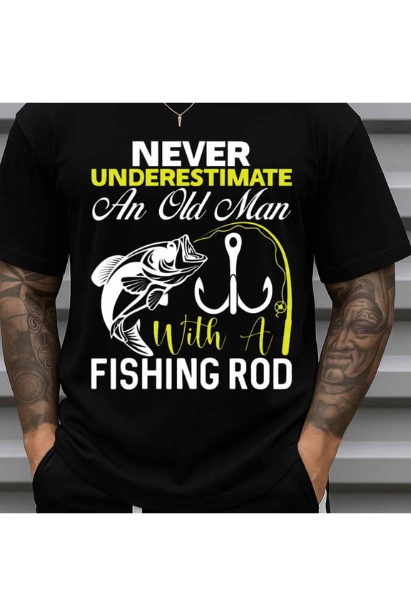 180gsm T-Shirt for Men Funny Casual Loose Fit Short Sleeve Print Gift - Men's Funny Old for Man Fishing T Comfortable Shirt