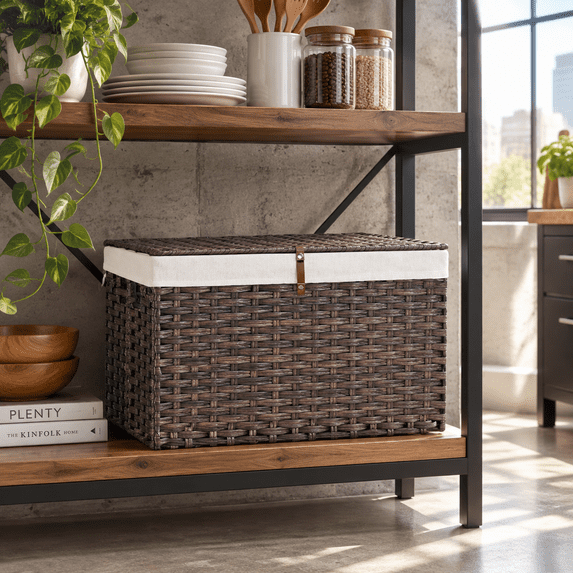180l Wicker Storbasket With Lid Handwoven Rattan Large Shremovable ...
