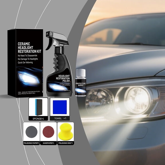 180ml Car Headlight Restoration Kit, Lens Yellowing Oxidation Haze Stain Remover, Polishing Brightening Refurbisher, Full Accessories Set For Vehicle Headlamp Clear Vision Night Driving Safety Care