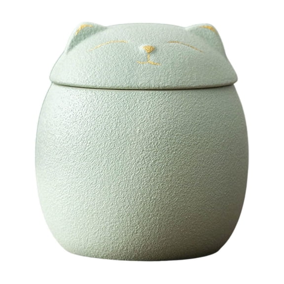 180ml Ceramic Cat Jar with Lid, Airtight Storage Canister for Tea, Coffee & Small Items,Green