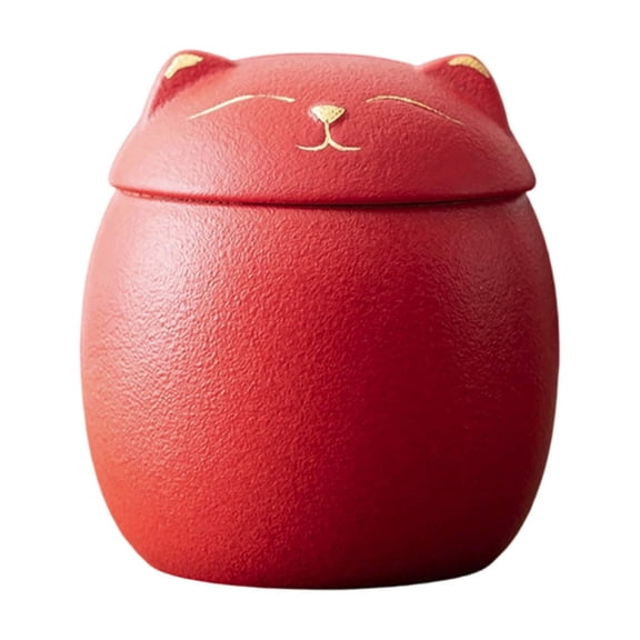 180ml Ceramic Cat Jar with Lid, Airtight Storage Canister for Tea, Coffee & Small Items,Red