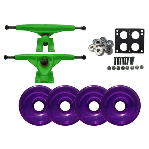 180mm GREEN LONGBOARD TRUCKS + 76MM PURPLE WHEELS + ABEC 7 BEARINGS PACKAGE