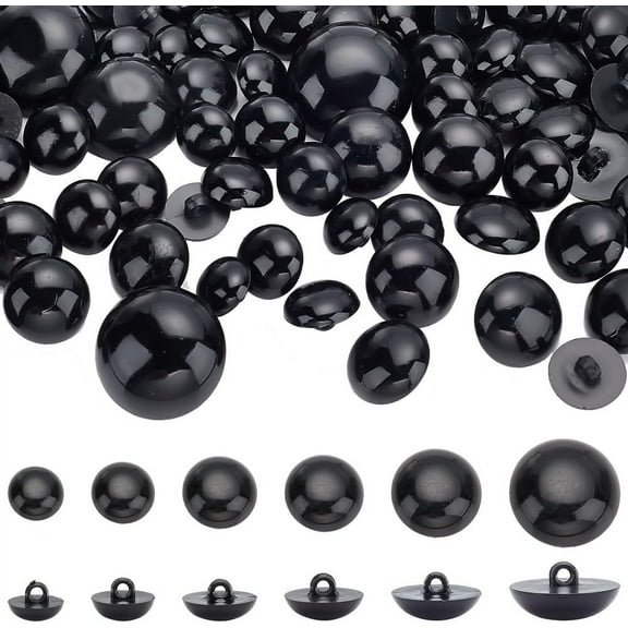 180pc DIY Craft Animal Eyes - Solid Black Plastic Set with 6 Sizes including Mushroom Buttons Ideal for Bear Plush Animal Sewing ProjectsBlack