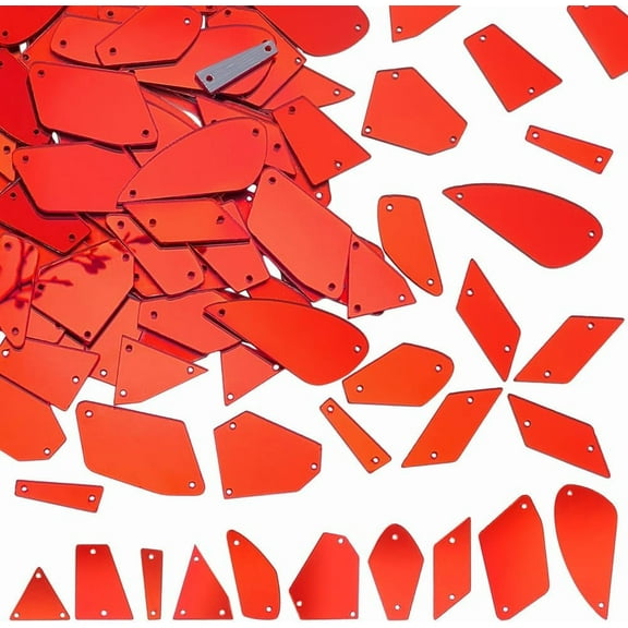 180pcs 10 Shapes Sew on Mirrors Red Mirrors Irregular Acrylic Mirror DIY Mirrored Rhinestones 2~3 Hole Mirror Piece Loose Bead Links