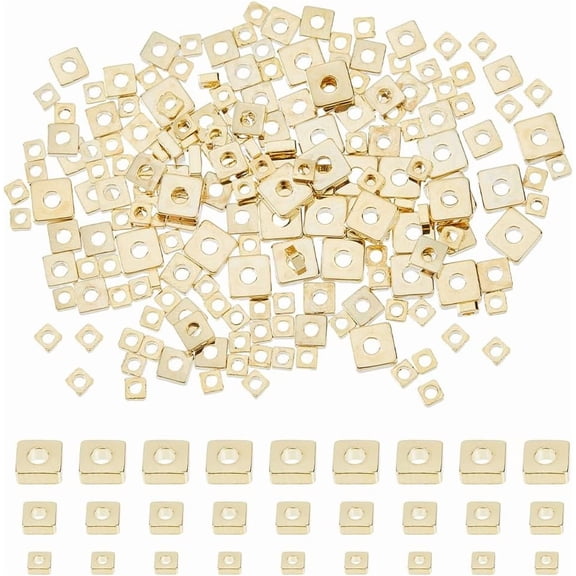 180pcs 14K Gold Plated Spacer Beads 2mm Brass Square Beads Flat Square Spacer Beads Metal Loose Beads for Jewelry Necklace Bracelets Earrings Making DIY Crafts Gold