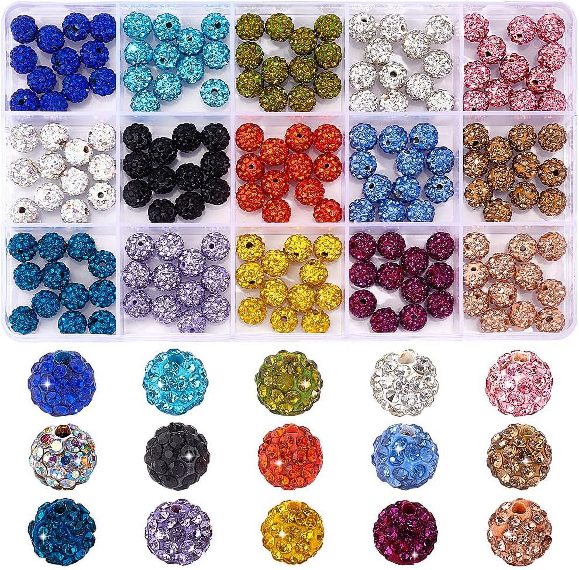180pcs 15 Colors Rhinestone Beads 8mm Crystal Clay Bead Disco Ball Beads Round Spacer Beads Glass Rhinestone Clay Beads for Bracelet Necklace Earring Jewelry Making Decorations