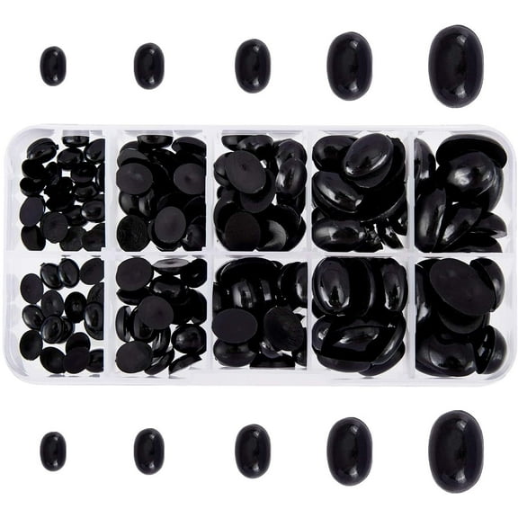 180pcs 5 Sizes Nose Eyes Cabochons Flat Eyes Plastic Oval Nose 8~18mm Animal Craft Nose Eyes Flatback Animal Nose
