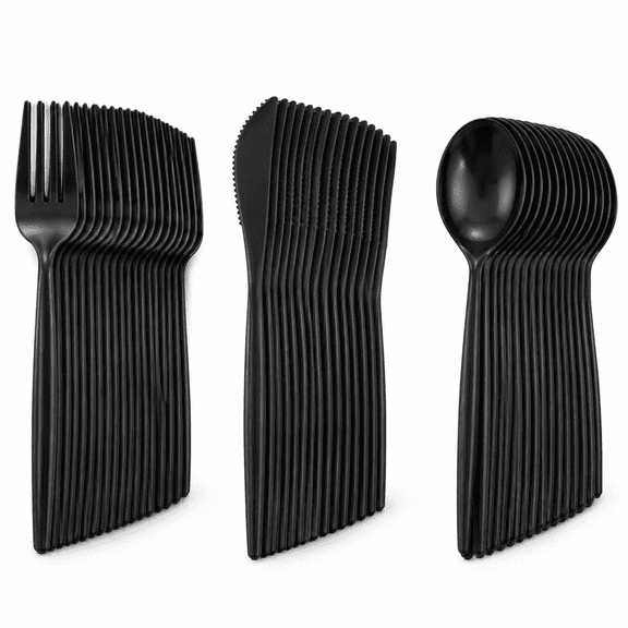 180pcs Black Plastic Silverware Set, Disposable Cutlery for Party