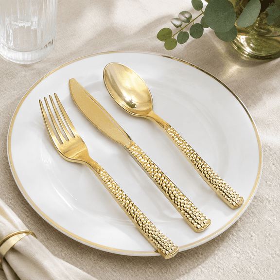 180pcs Gold Plastic Silverware Set for Wedding, Party & Catering