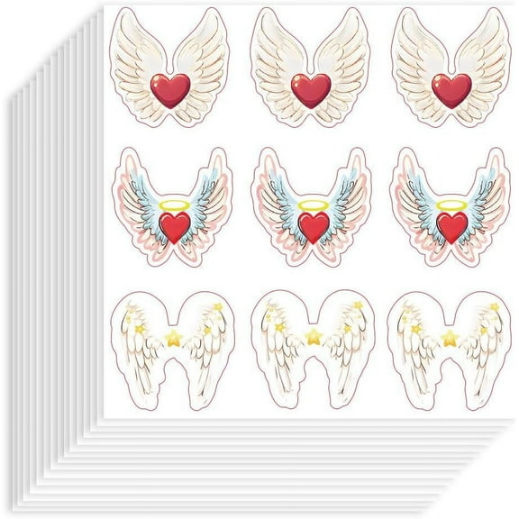 180pcs Heart Wings Stickers 3.54x3.54 inch Self-Adhesive Paper Decorative Stickers Waterproof Angel Wings Scrapbook Paper for Scrapbook Calendar Envelopes Cards Invitations Wrap Gifts