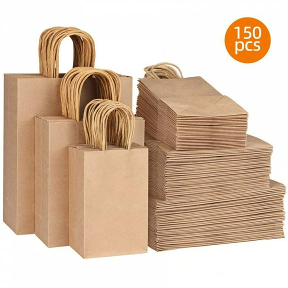 180pcs Kraft Paper Gift Bags with Handles - Mixed Size, White/Brown Bulk Bags - Ideal for Business, Shopping, Retail, Birthday Organisation, Mother's Day & Spring Decor