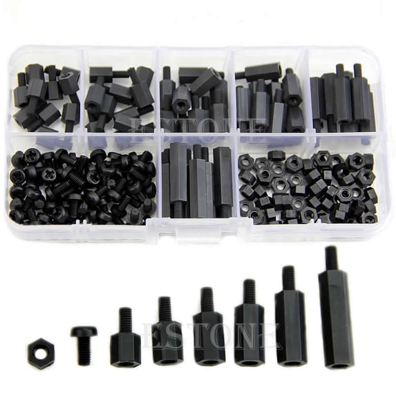 180pcs M3 Nylon Black Hex M-F Spacers/ Screws/ Nuts Assorted Kit, Standoff New