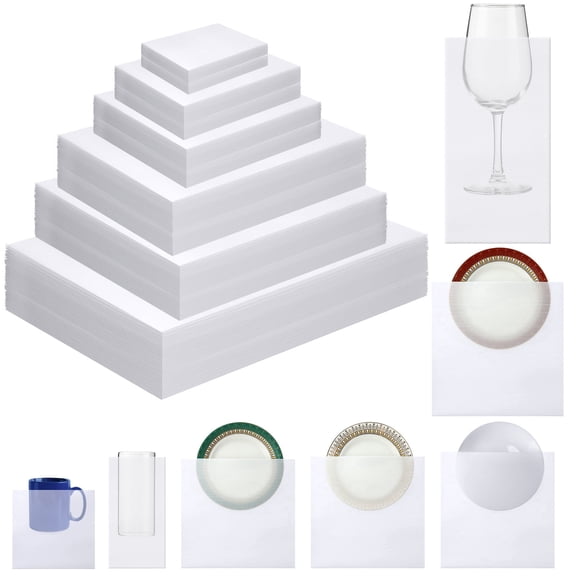 180pcs Plate Packing Sleeves for Moving - 6 Sizes of Padding Foam Bags for Transport, Foam Packaging Bags, Foam Sleeves for Packaging Tableware, Plate and Mug Transport Packaging Cushioning Supplies.