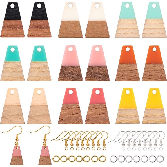 180pcs Resin Wooden Earring Pendants Trapezoid Resin Walnut Wood Earring Findings Vintage Resin Wood Statement Earring Findings for Necklace and Earring Making Mixed Color