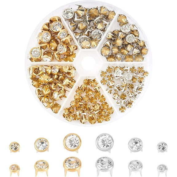 180pcs Rhinestone Claw Beads Nailhead 6/8/10mm 2 Colors Claw Nailhead Rivets Punk Spikes Decorative Rivets Metal Spikes Rivets Studs for DIY Leather Craft Making Purse Cloth Shoes Belt