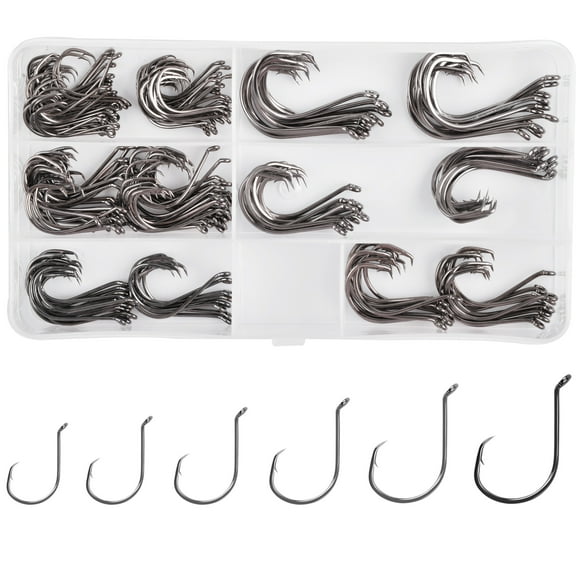 180pcs Saltwater Circle Hooks Kit 2X Strong Octopus Offset Fishing Hooks Assortment