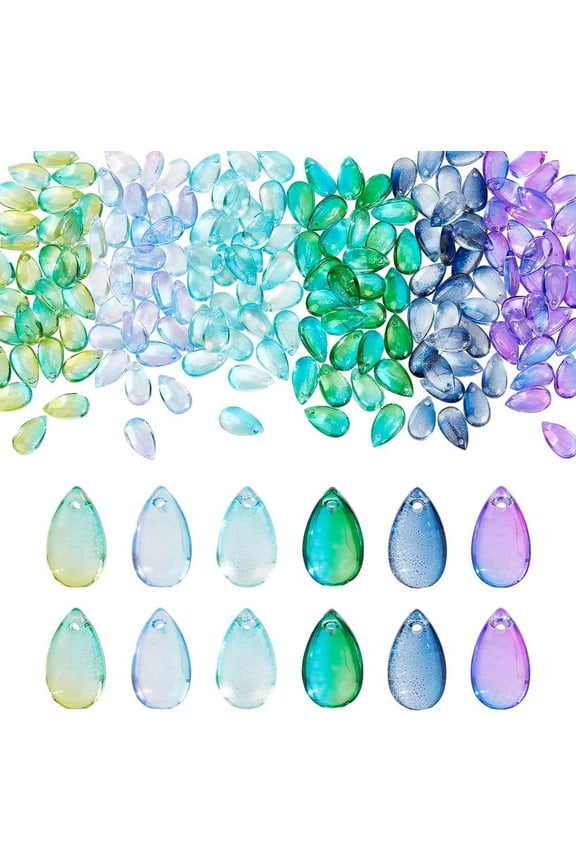 180pcs Teardrop Charms Transparent Glass Beads Charms Water Droplets Dangle Charms Bulk for DIY Jewelry Bracelet Making DIY Earrings Necklaces House Decoration 13.5x8x5.5mm
