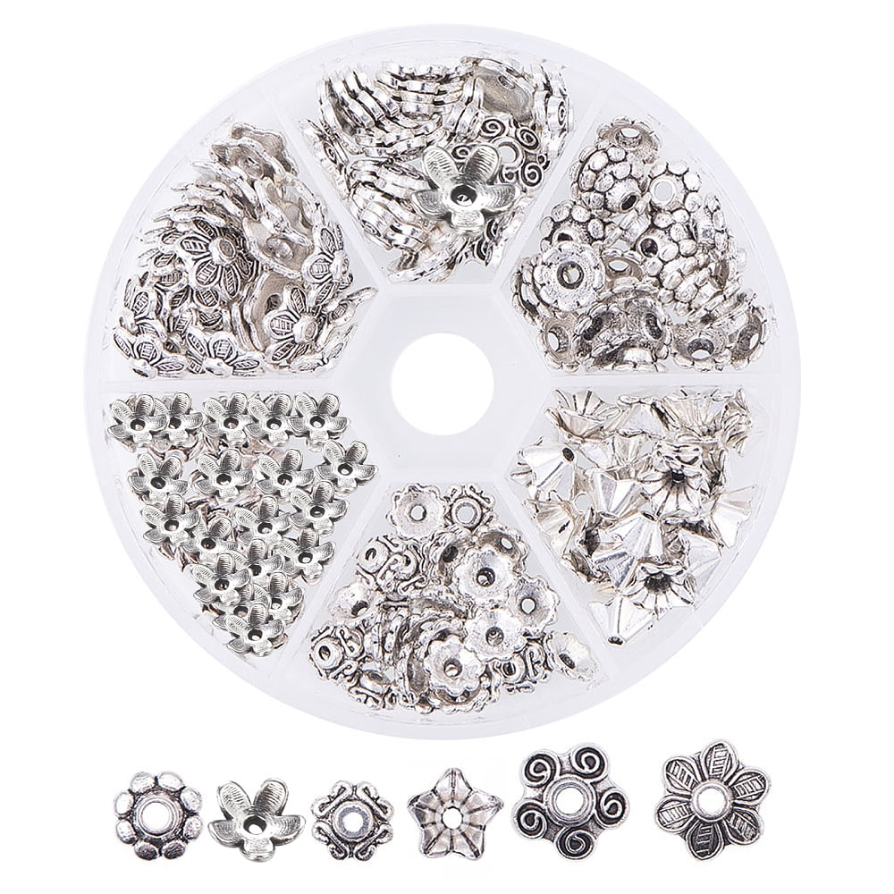 180pcs Tibetan Style Spacer Beads End Caps Antique Silver Jewelry Findings Beads Caps Mix Style