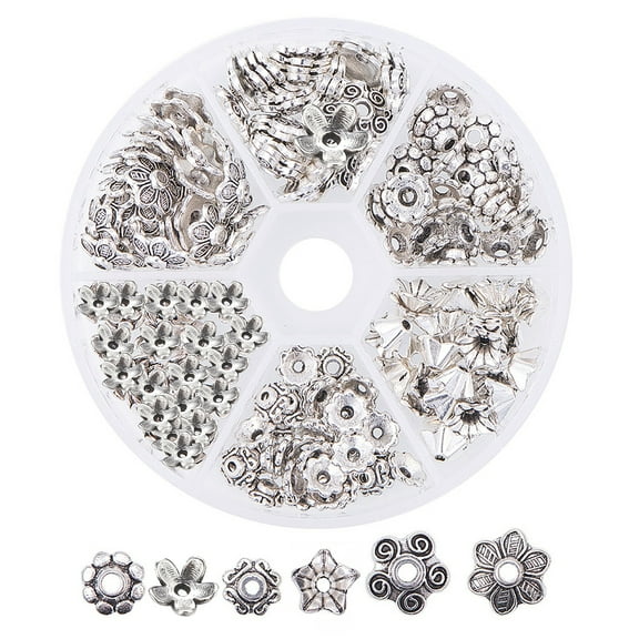 180pcs Tibetan Style Spacer Beads End Caps Antique Silver Jewelry Findings Beads Caps Mix Style