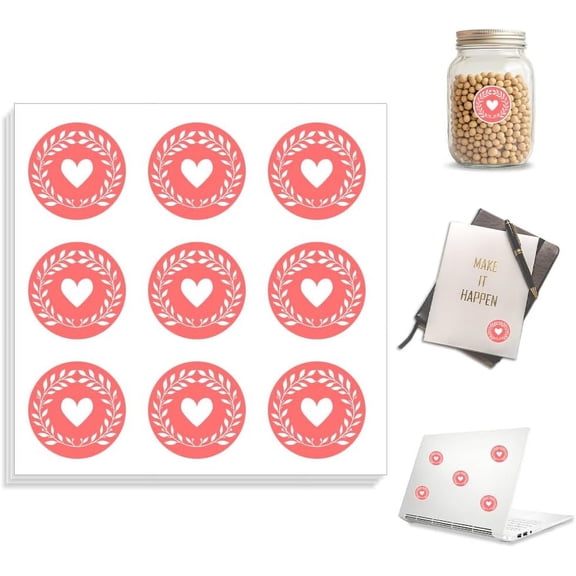 180pcs Waterproof Self-Adhesive Stickers 1 x 1 Inch Pink Heart Wreath for DIY Scrapbooking Planner Calendar Journaling Gift Decor Classroom Rewards Laptop Fun Vinyl Stickers for DIY Students Adult