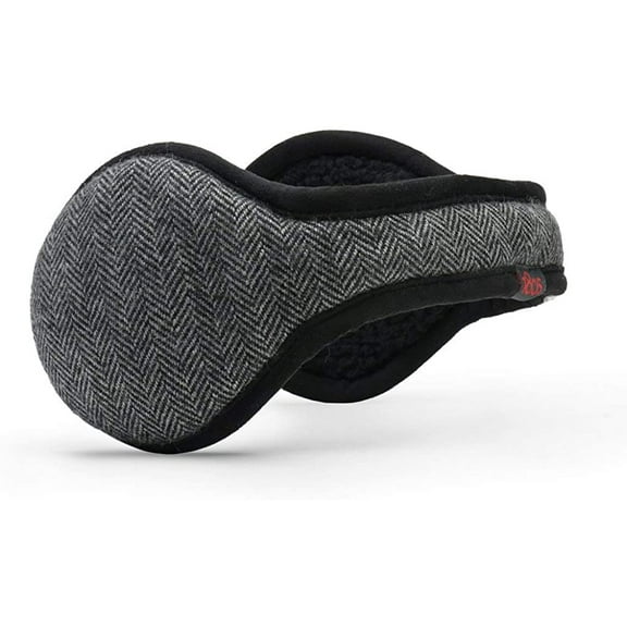 180s Men's Wool Behind-the-Head Winter Ear Warmers , Premium Adjustable & Foldable Earmuffs Wool Black/Gray Herringbone