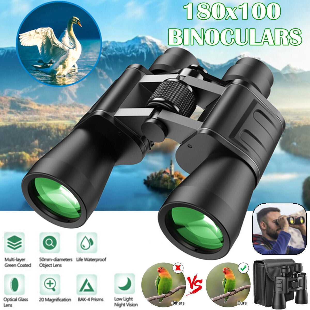 180x100 30x60 HD Military, Zoom Powerful Binoculars ,Day-Low Night Optics Hunting
