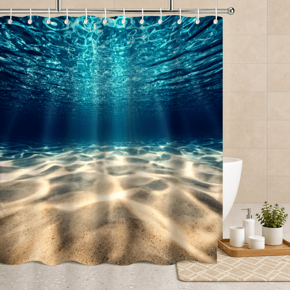180x180Polyester Ocean Shower Curtain Nautical Water Pattern Bath Decor Blue Oceanic Theme for Bathroom Home Decor Holiday