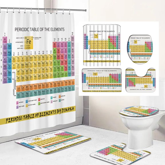 180x180cm Periodic Table of Chemical Element Print Shower Curtain Bathroom Curtains Bath Mat Set Non-Slip Rug Toilet Lid Cover