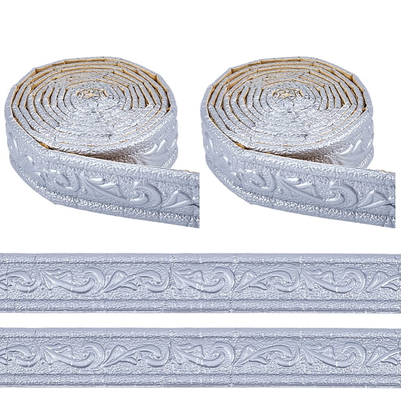 180x2in Silver Gray Foam Molding Trim 3D Floral Peel and Stick Self Adhesive Flexible Sticky Edging Lines Baseboard Wall Skirting Stickers for Wallpaper Mirror Ceiling Hotel DIY Decor DIY