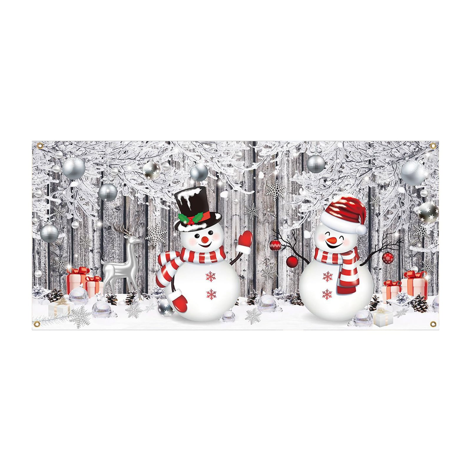 180x400cm Christmas Holiday Garage Door Cover Large Christmas Snowman Backdrop for Decoration Happy New Year Outdoor Cover Xmas Tree Garage Door Decor for Holiday Party Photo Background