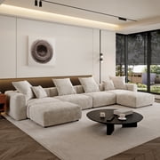 181" Modular Sectional Sofa with Movable Ottomans, U-Shaped Modern Corduroy Fabric Deep Seat Cloud Couches for Living Room, Apartment, Office, 4-Seat, Beige Couch