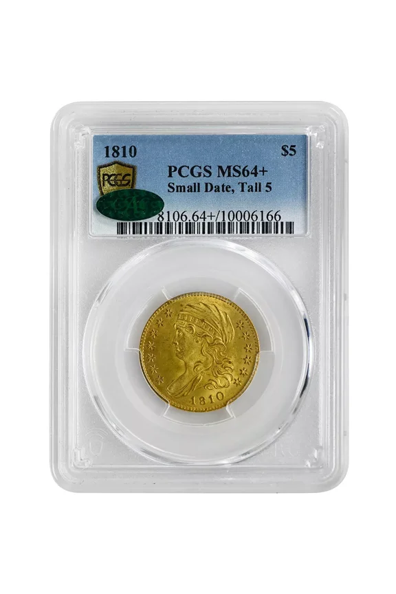 United States 1810 Capped Bust $5 Gold Coin, MS64+ PCGS Small Date Rare Coin