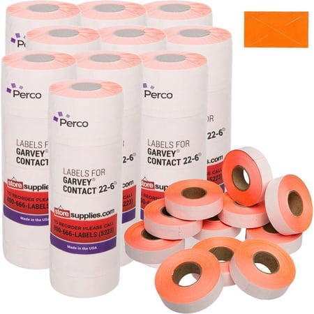 Perco Fluorescent Red Price Marking Labels - 140,000 Price Marking Labels for Garvey 18-6 One Line Price Gun with Ink Rolls Included - 110 Rolls, 10 Sleeves - Made in USA