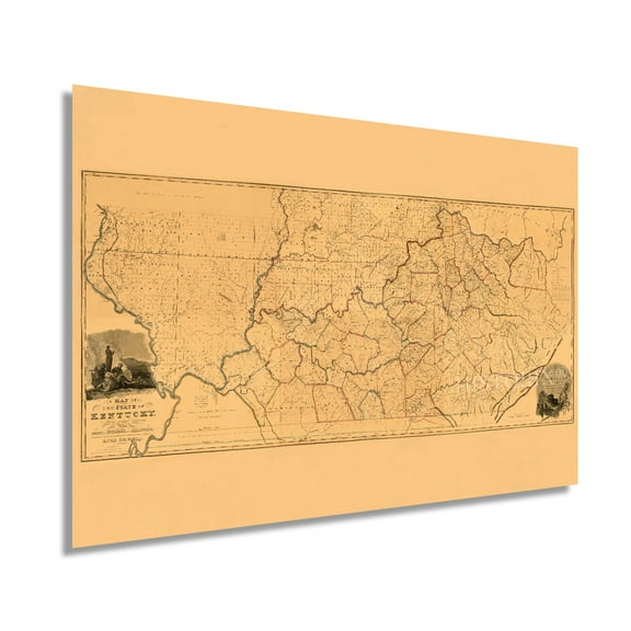 1818 Kentucky State Map from Actual Survey - Vintage Map of Kentucky Wall Art - Kentucky Map Poster - Map of KY - Kentucky Wall Decor Print - Home Decor Artwork
