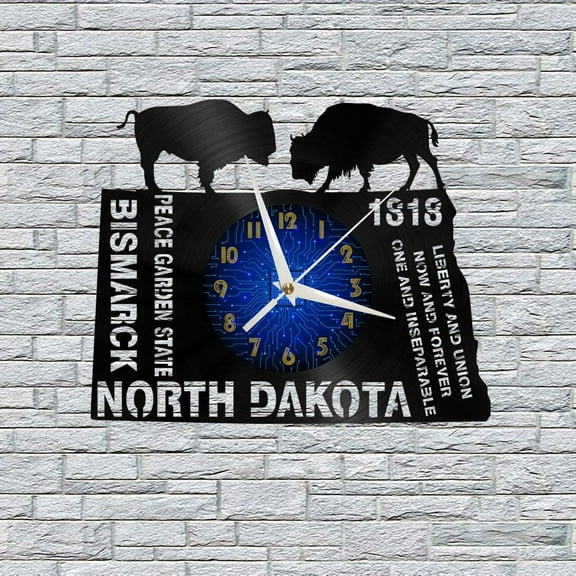 1818 North Dakota History 12 Inch Vinyl Record Wall Clock - Silent, Creative, and Unique Clock for Living Room, Entryway, or Bedroom Decor - Perfect Gift Idea(12 inchs B without LED)